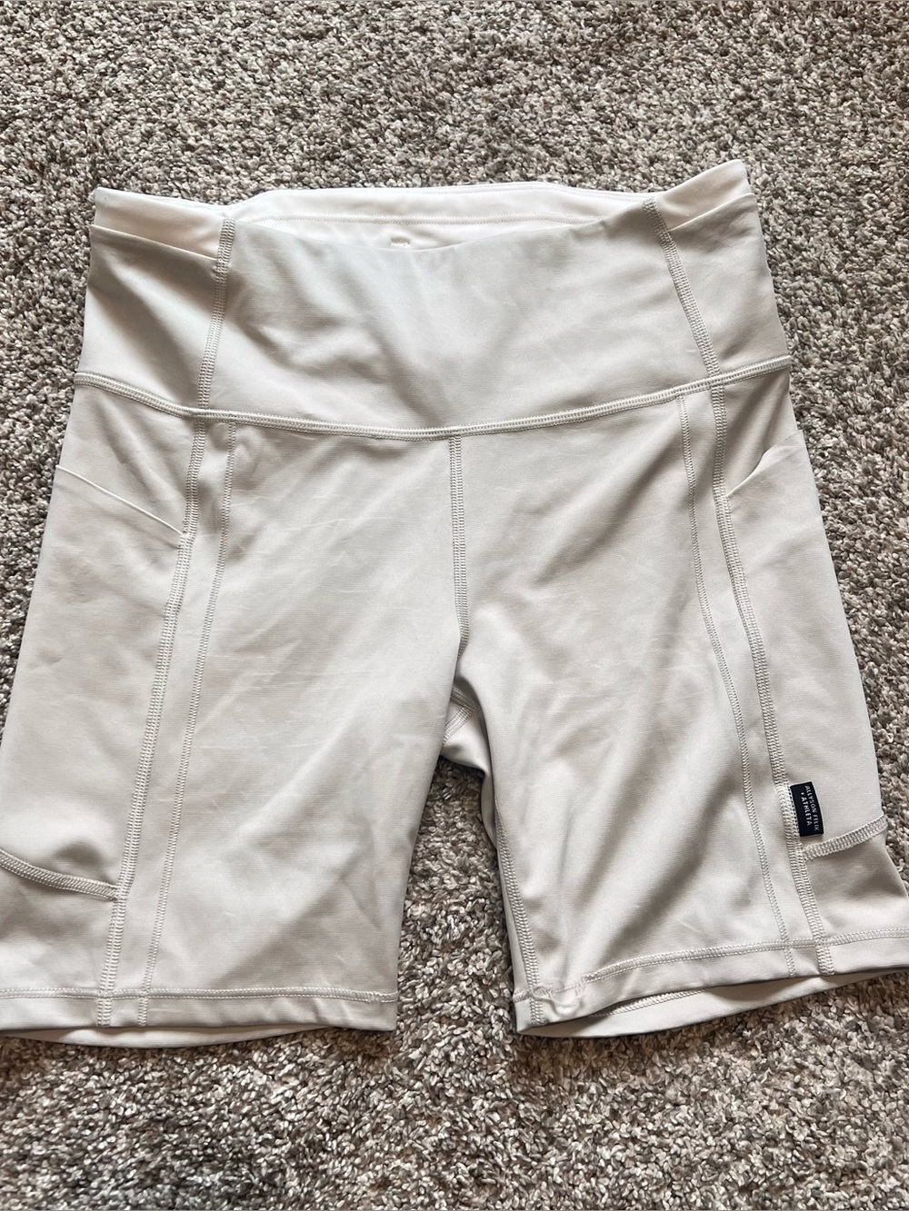 Athleta Light Beige High-Rise Bike Shorts